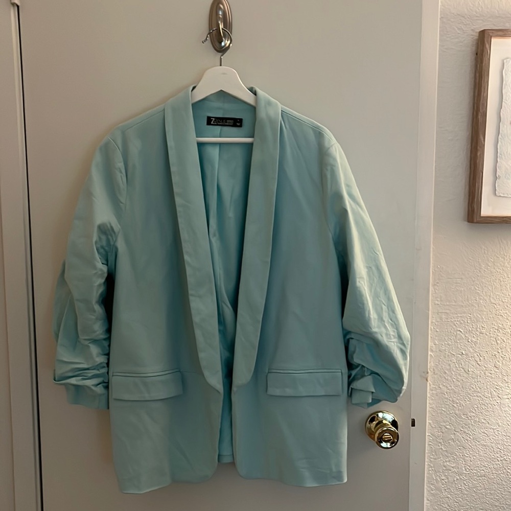 Casual blazer with scrunch sleeve 3/4 sleeve